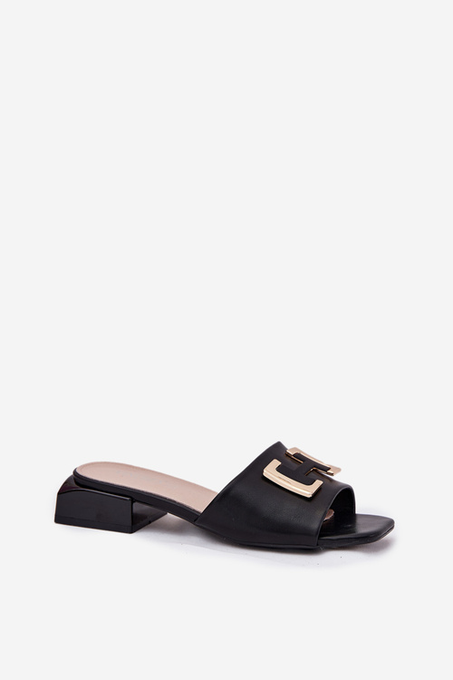 Eleganckie Klapki Damskie Na Klocku Ze Złotym Detalem Vinceza 62229 Czarne