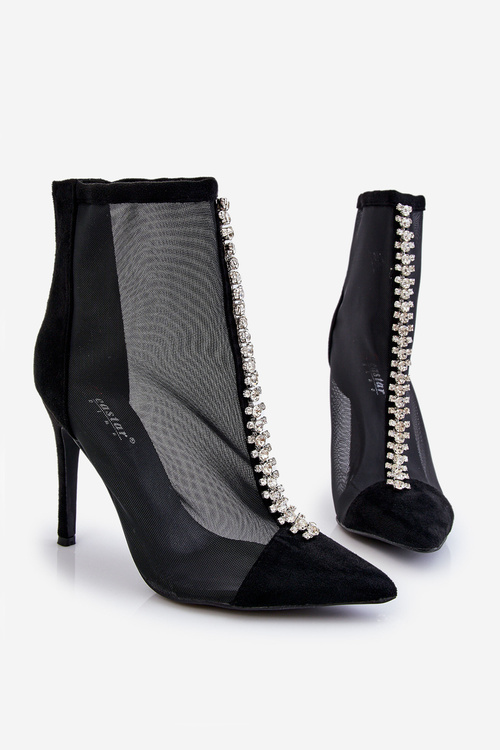 Modne Damskie Botki Na Szpilce Z Siateczką Czarne Rummi