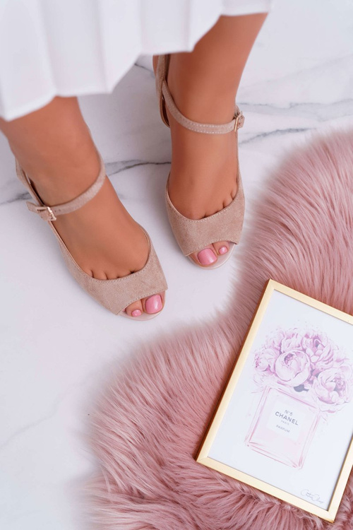 Sandały Damskie Na Słupku Sergio Leone SK808 Beżowe Dali