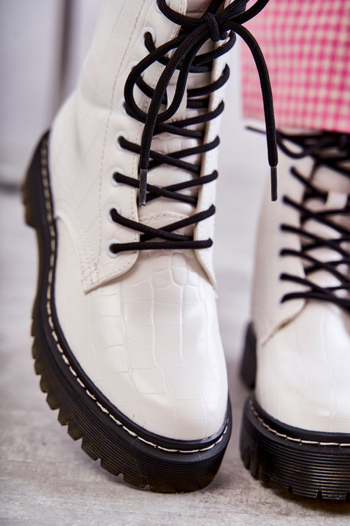 Damskie Ocieplane Botki Wężowe Białe Salma