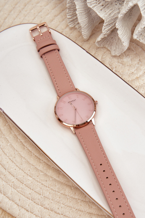 Damski Skórzany Analogowy Zegarek Bez Niklu Ernest Różowy E94195