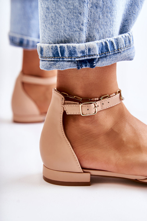 Damskie Skórzane Baleriny Sandały W Szpic Beżowe Caprise