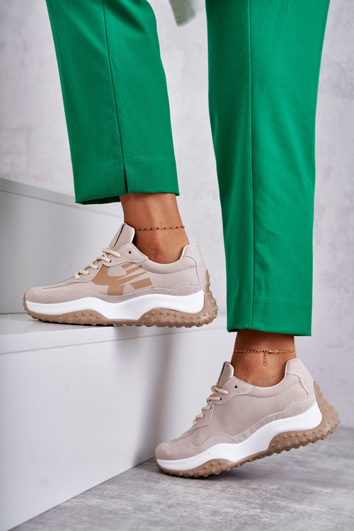 Damskie Buty Sportowe Wiązane Beżowe Tolea