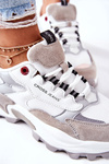 Sportowe Damskie Buty Cross Jeans Biało Szare II2R4020C