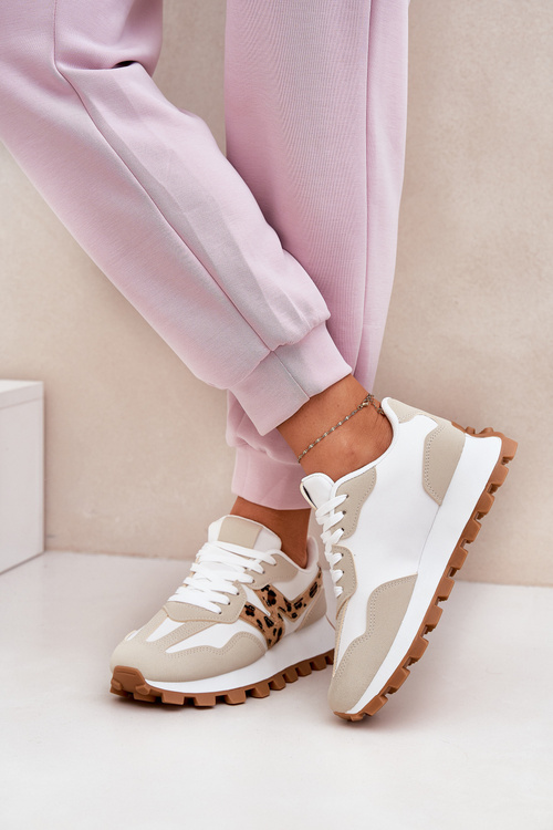 Sneakersy Buty Sportowe Damskie Panterka Beżowe Kalelia