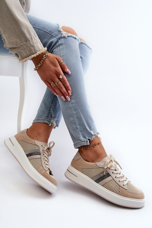 Sneakersy Skórzane Damskie D&A LR110 Beżowe