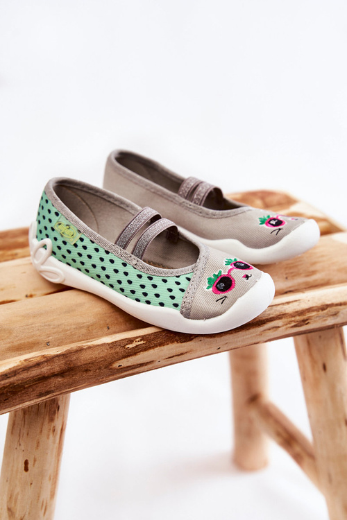 Papcie Baleriny Befado Kotek 116X304 Zielono-Szare