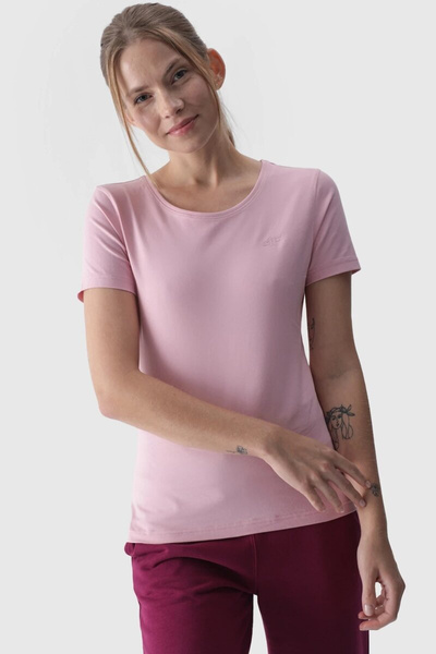 Damski Gładki T-Shirt Z Logo Różowy 4F 4FWMM00TTSHF1845-56S