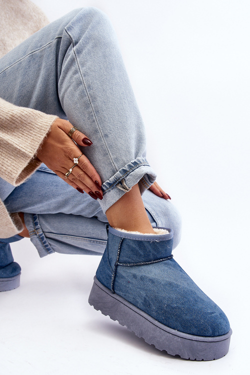 Śniegowce Damskie Z Brokatem Na Platformie Niebieskie Margella