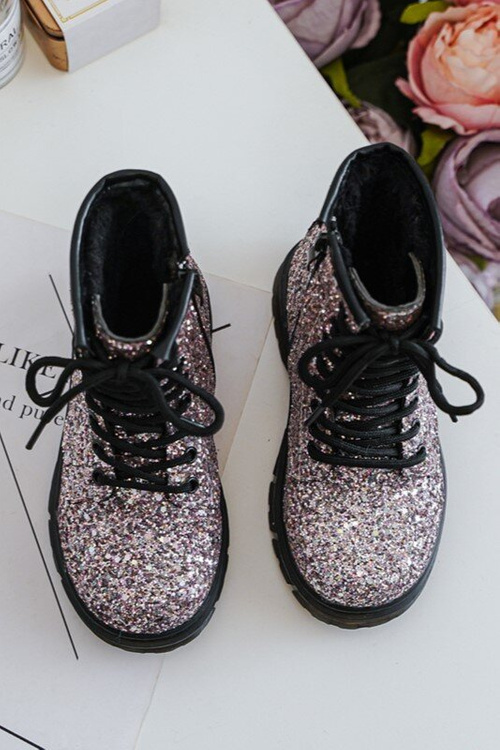 Dziecięce Brokatowe Botki Ocieplane z Suwakiem Różowe Saussa