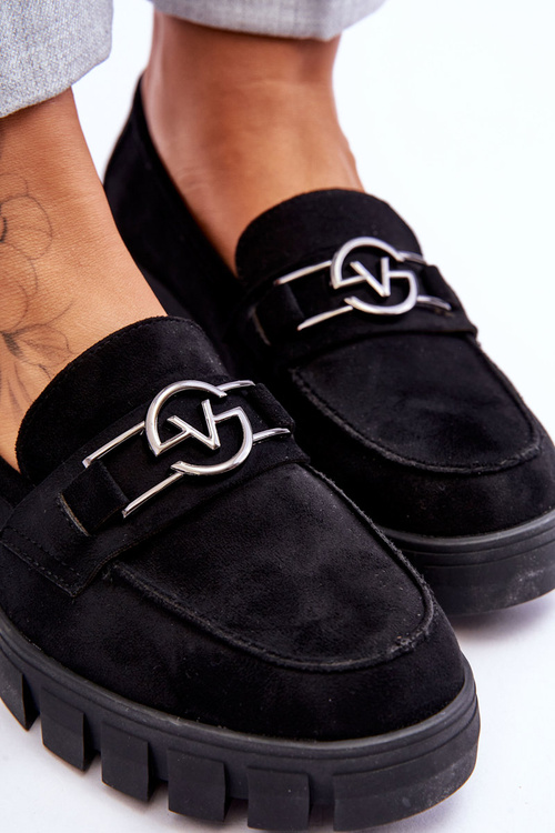 Zamszowe Damskie Mokasyny Czarne Sanvi