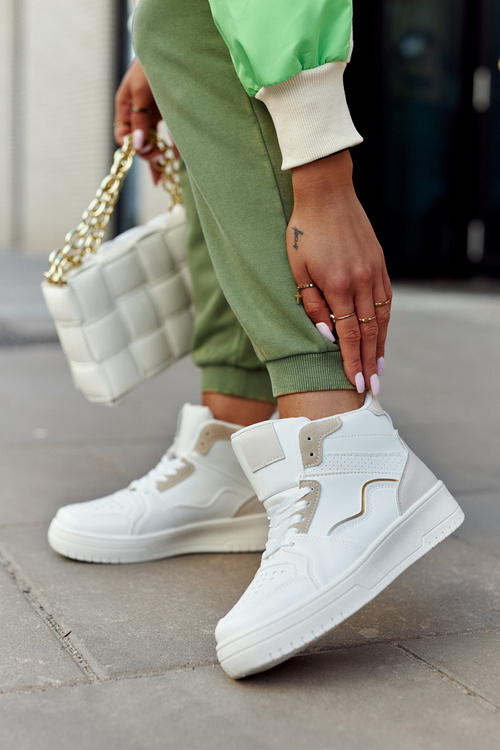 Wysokie Damskie Buty Sportowe Biało-Beżowe Megithoe