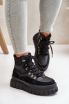 Damskie Ocieplane Botki Trapery Na Platformie Czarne Jelenia