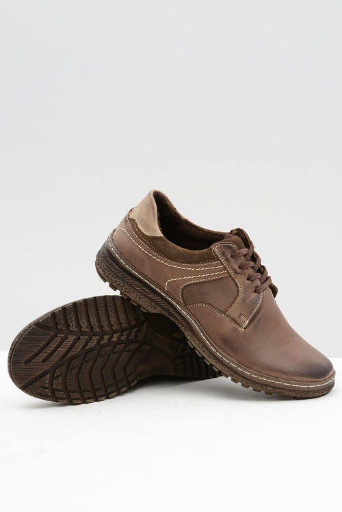 Brązowe Skórzane Męskie Ocieplane Półbuty Ernesto Na Zimę