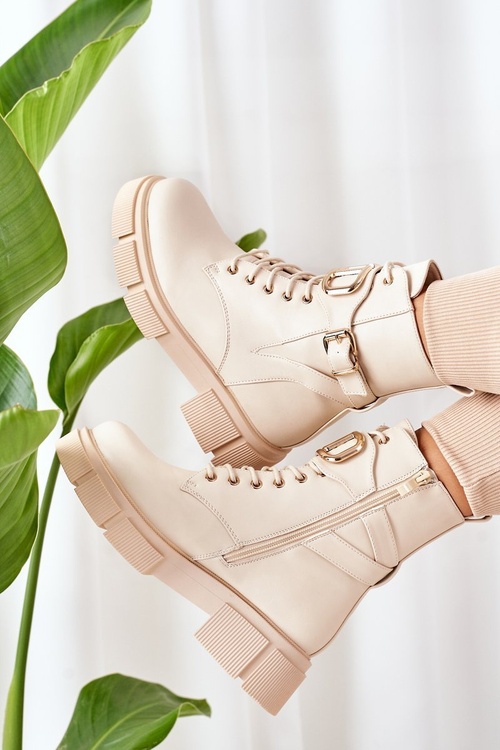 Ocieplane Workery Ze Złotą Klamrą Beżowe Maybelle