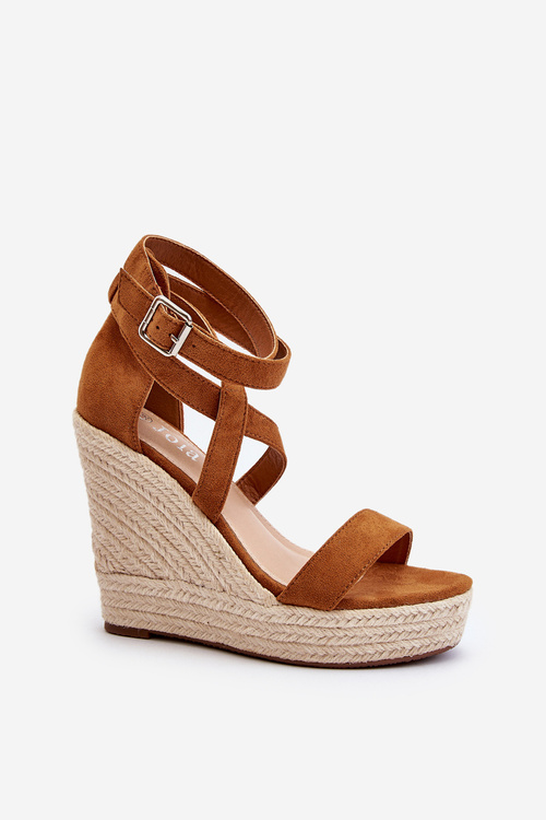 Sandały Na Koturnie Z Plecionką Camel Salthe