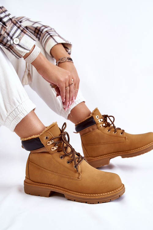 Damskie Ocieplane Botki Trapery Camel Lonne