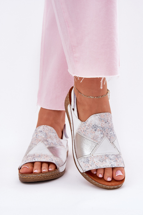 Skórzane Sandały Damskie Na Koturnie Z Plecionką Maciejka L7067-11 Białe