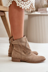 Ażurowe Damskie Niskie Botki Zapinane Na Zamek Beżowe Irinette
