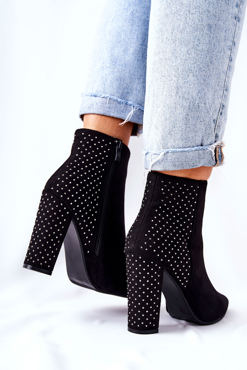 Zamszowe Botki Z Cekinami Czarne Sorienta