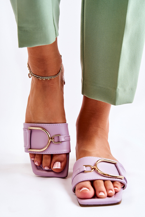 Damskie Skórzane Klasyczne Klapki Z Ozdobą Fioletowe Shilla