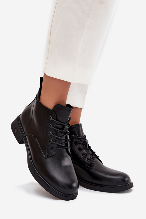 Ocieplane Skórzane Botki Damskie Na Niskim Obcasie Vinceza 39953 Czarne