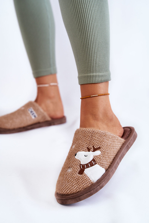 Damskie Świąteczne Papcie Z Reniferem Brązowe Millio