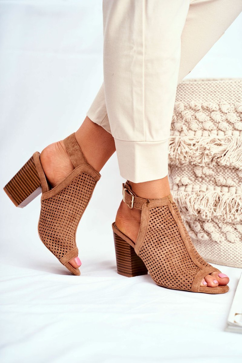 Botki Damskie Ażurowe Peep Toe Camel Paradise