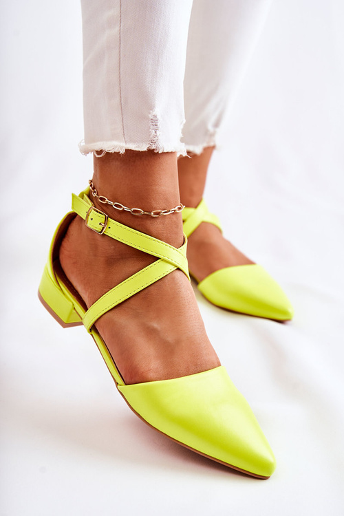Skórzane Czółenka Na Niskim Obcasie Żółte Giovanna