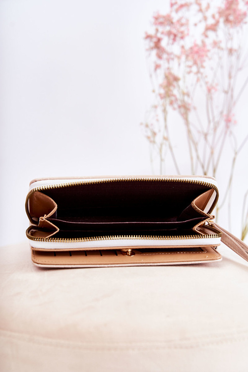 Damski Duży Portfel Z Ozdobą Beżowy Fabio