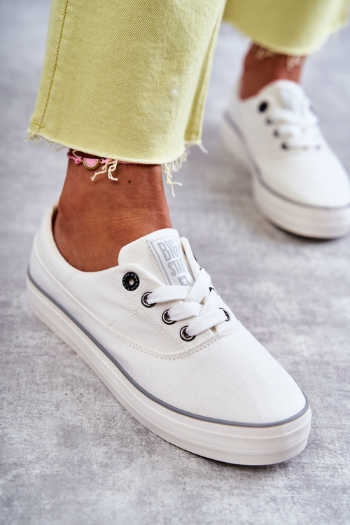 Materiałowe Damskie Tenisówki Big Star KK274017 Białe