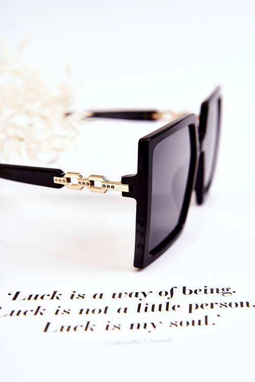 Duże Okulary Przeciwsłoneczne Kwadratowe V130043 Czarno-Złote