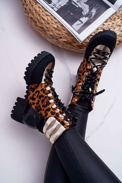 Damskie Botki Trapery Płaski Obcas W Panterkę Move On