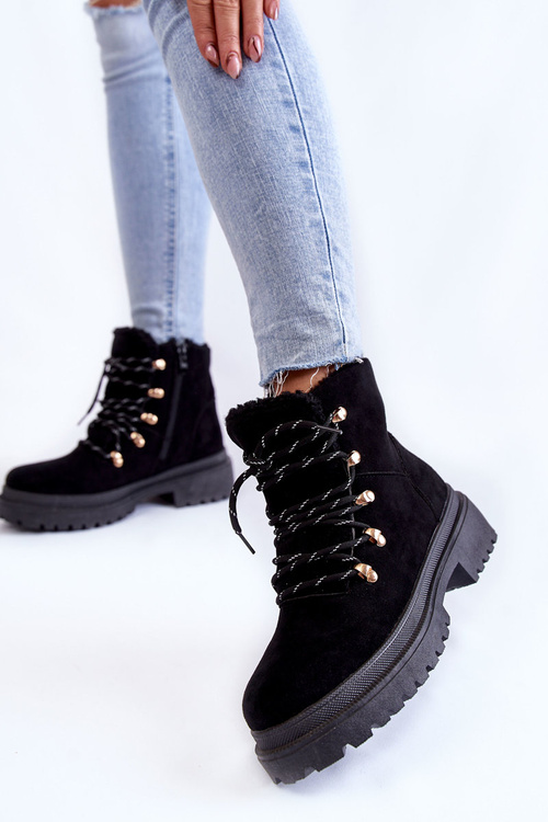 Damskie Zamszowe Botki Trapery Czarne Bellita