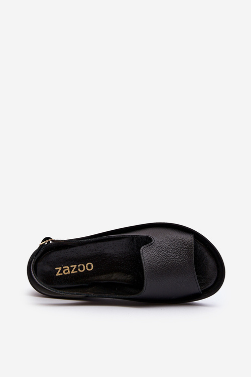 Zazoo 2893 Sandały Damskie Skórzane na Grubej Podeszwie Czarne