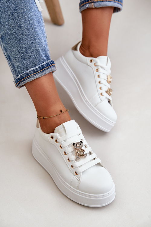 Sneakersy Damskie Na Platformie Z Misiem Białe Vailina