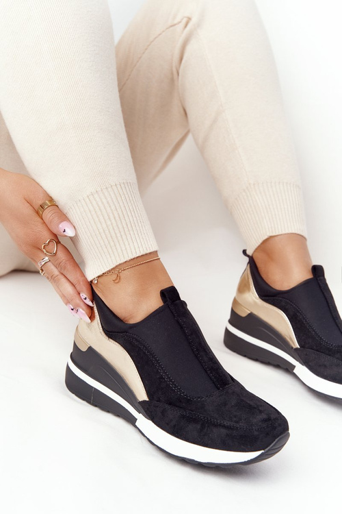 Sneakersy Na Koturnie Wsuwane Vinceza 10593 Czarno-Złote
