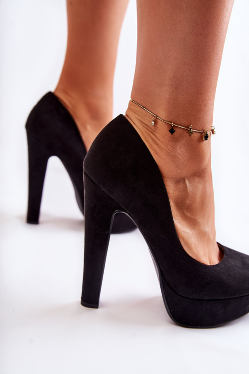 Zamszowe Czółenka Na Wysokim Obcasie Czarne Santene