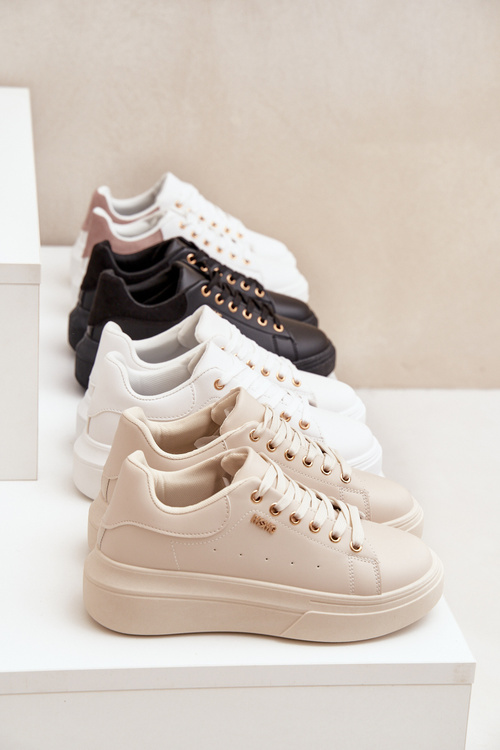 Sneakersy Damskie Na Platformie Eko Skóra Czarne Lelandine