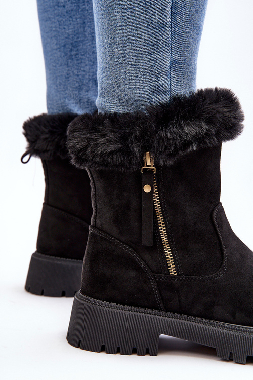 Botki Zamszowe Damskie Z Futerkiem Czarne Hasiva