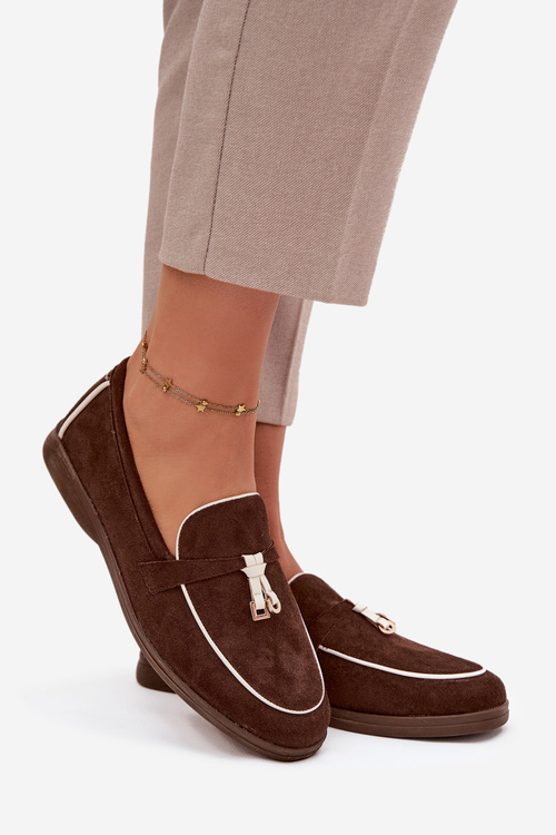 Mokasyny Loafersy Damskie Z Eko Zamszu Czekoladowe Darwen