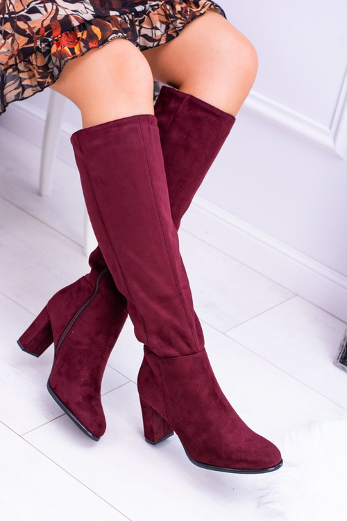 Bordowe Damskie Kozaki Zamszowe Sergio Leone KZ271