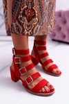 Sandały Damskie Na Słupku Gladiatorki Zamsz Czerwone Nella
