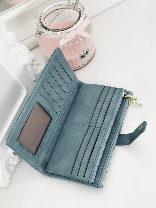 Duży Damski Niebieski Portfel Złote Okucia