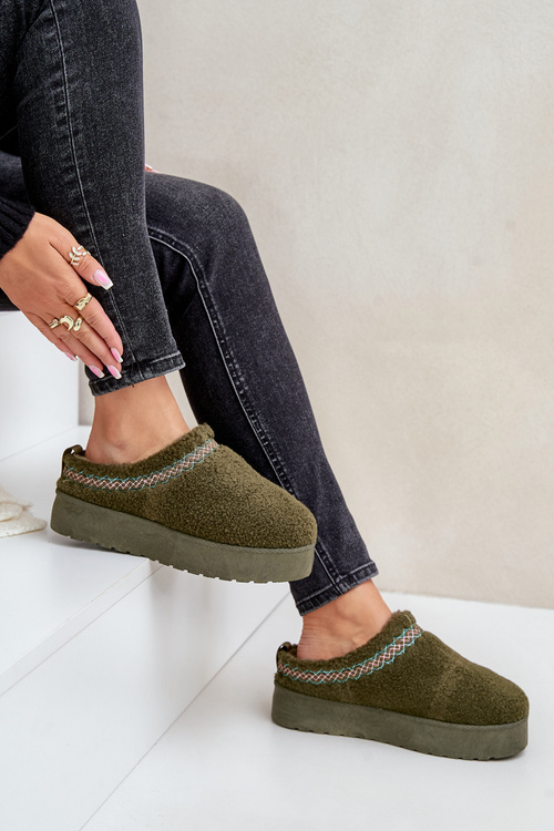 Śniegowce Na Platformie Z Futerkiem Typu Baranek Ciemnozielone Mesirra