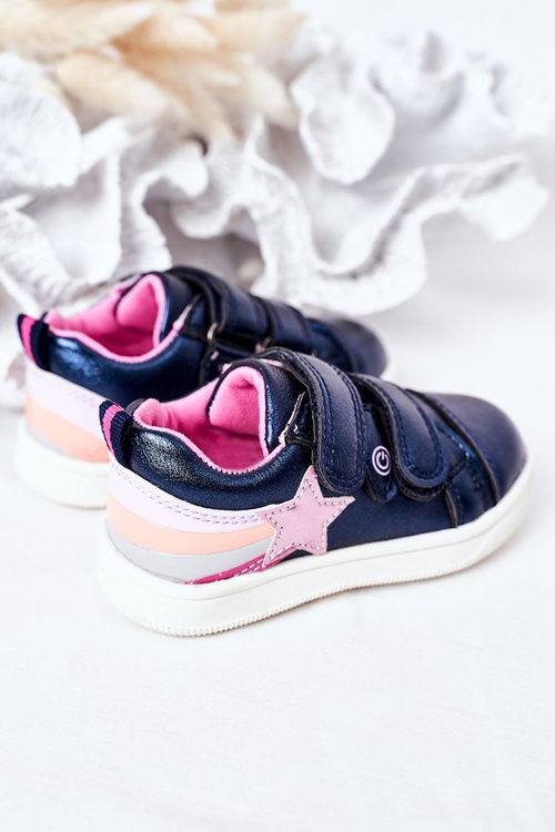 Dziecięce Skórzane Sportowe Buty Z Tęczą Granatowe Jasmine