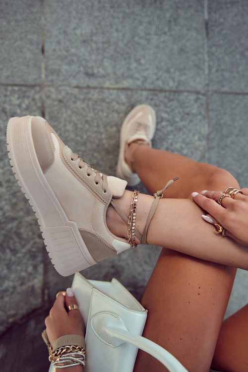 Damskie Zamszowe Buty Sportowe Beżowe Segurro