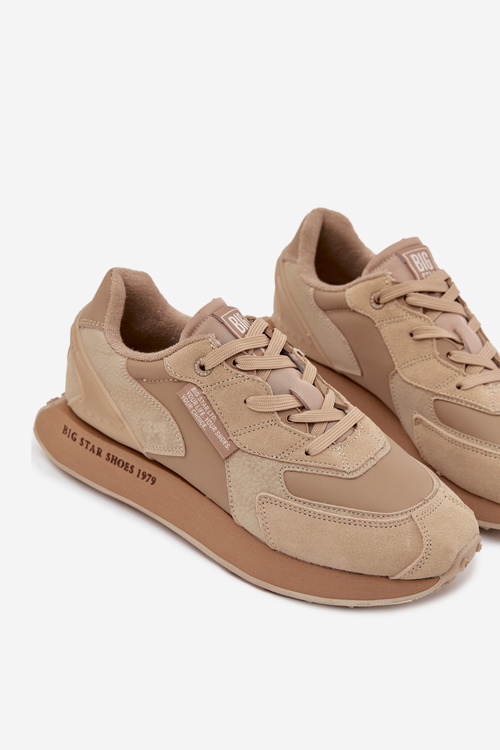 Skórzane Sneakersy Męskie Big Star OO174298 Hi-Poly System Beżowe