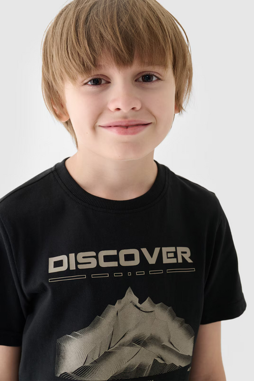 Koszulka T-Shirt Z Nadrukiem Dla Chłopca 4F 4FJWAW24TTSHM1553-20S Czarna