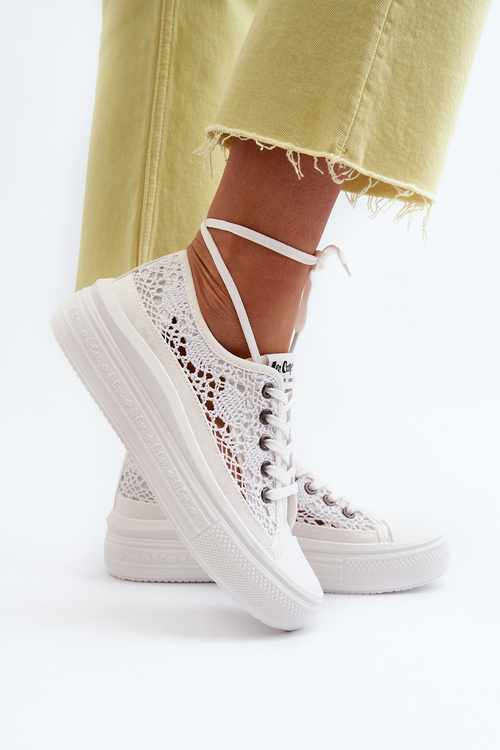 Koronkowe Trampki Damskie Lee Cooper LCW-23-44-1617 Białe